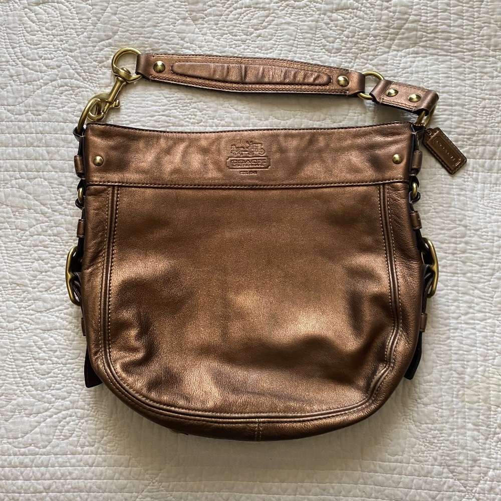 COACH metallic bronze leather hobo shoulder bag